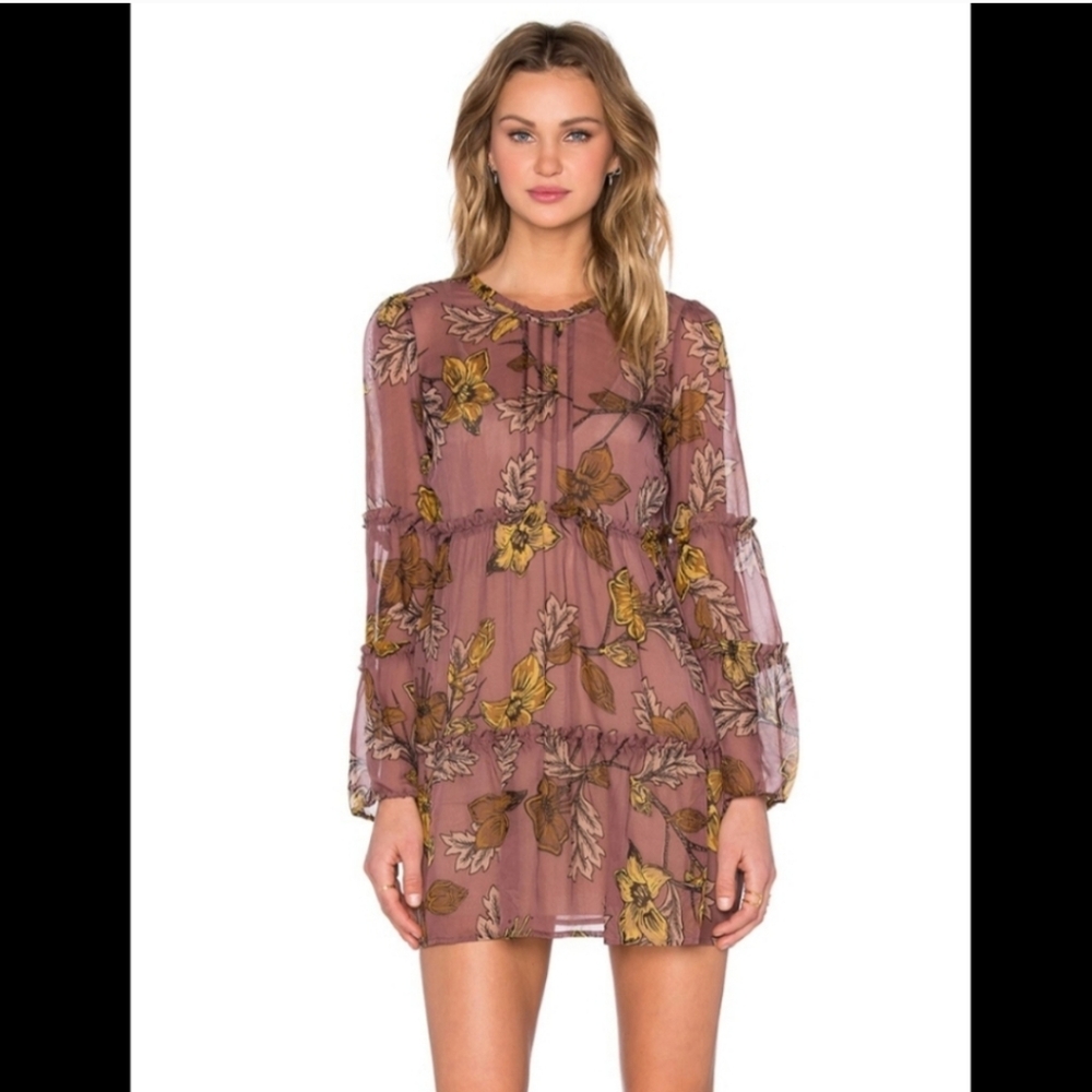 For love and Lemons 100% silk long sleeve flora dress size Small